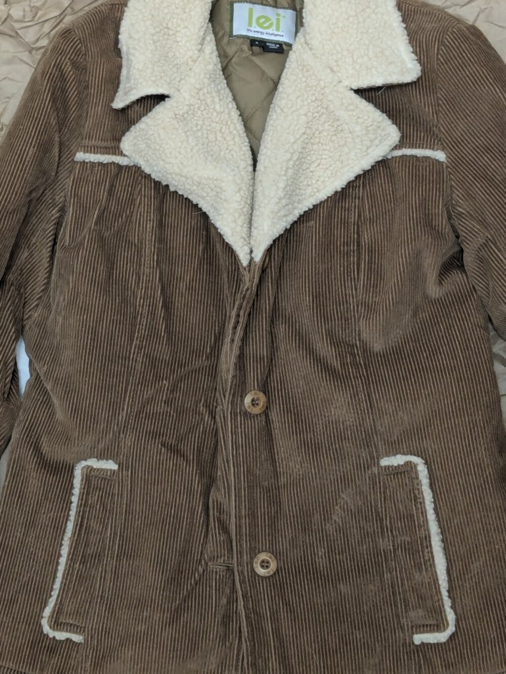 L.E.I. Brown Corduroy Sherpa-Trim Coat